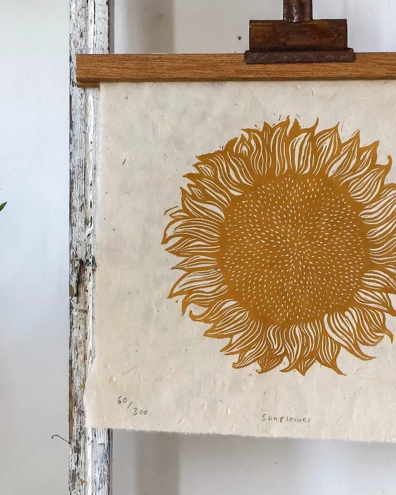 Lino Cut Print 'Sunflower' Lino Cut Print homeware shops bristol gift shops bristol Rosanna Morris