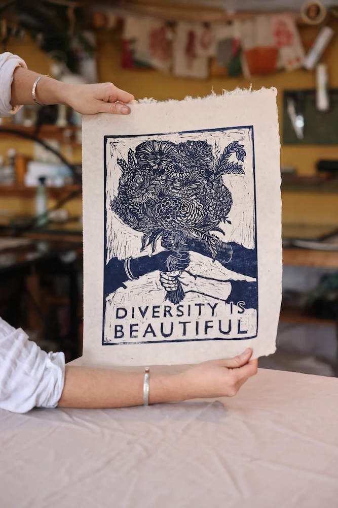 Woodcut Print Lino Print - Diversity is Beautiful homeware shops bristol gift shops bristol Rosanna Morris
