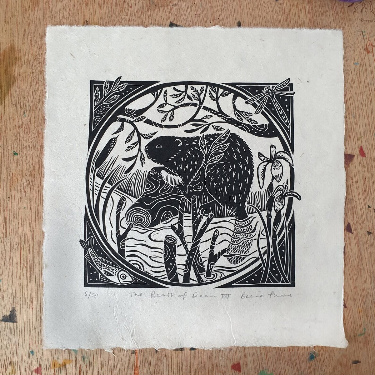 Print Beaver Version III The Beast of Dean Original Linocut (various designs) homeware shops bristol gift shops bristol Becca Thorne Illustration