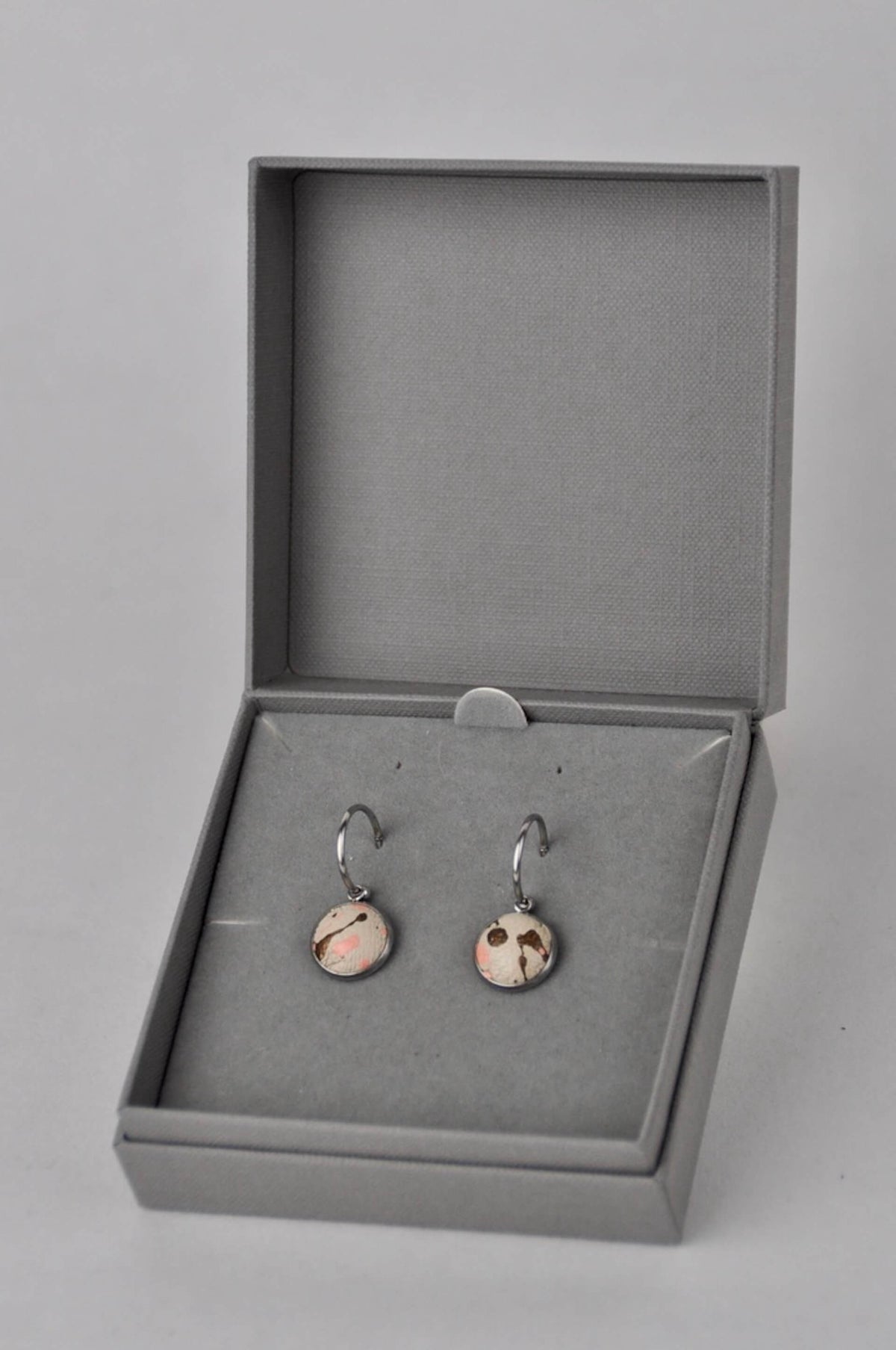 Earrings Beige Leather with Metallic Bronze & Peach Flecks (Stainless Steel Hoops) Stainless Steel Hoop Studs with Gift Box (multiple colours) homeware shops bristol gift shops bristol Bex & Bolt