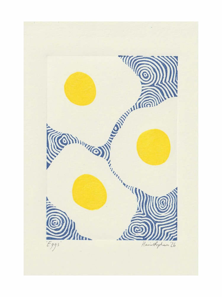 Lino Print Eggs Mini print A5 Hand Printed Lino Print homeware shops bristol gift shops bristol Harriet Popham