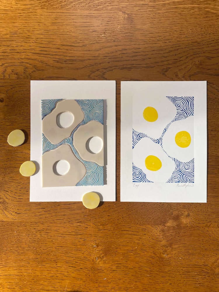 Lino Print Eggs Mini print A5 Hand Printed Lino Print homeware shops bristol gift shops bristol Harriet Popham