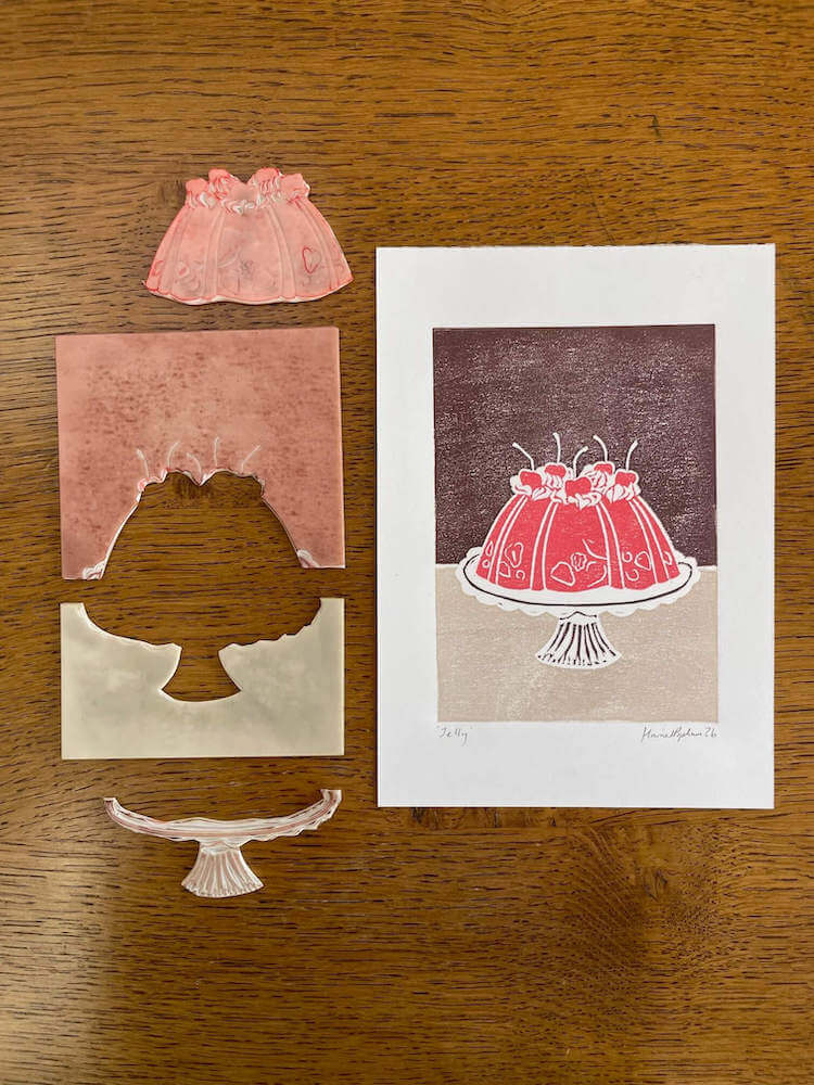 Prints Jelly Mini Print A5 Hand Printed Lino Print homeware shops bristol gift shops bristol Harriet Popham