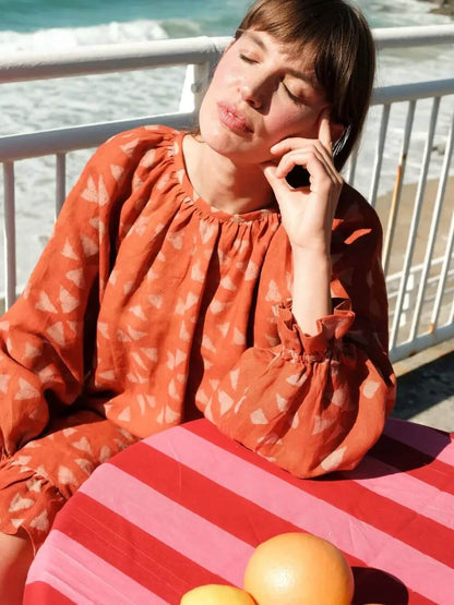 Linen Mini Dress Linen Joanie dress in Clementine homeware shops bristol gift shops bristol Mahika Kala