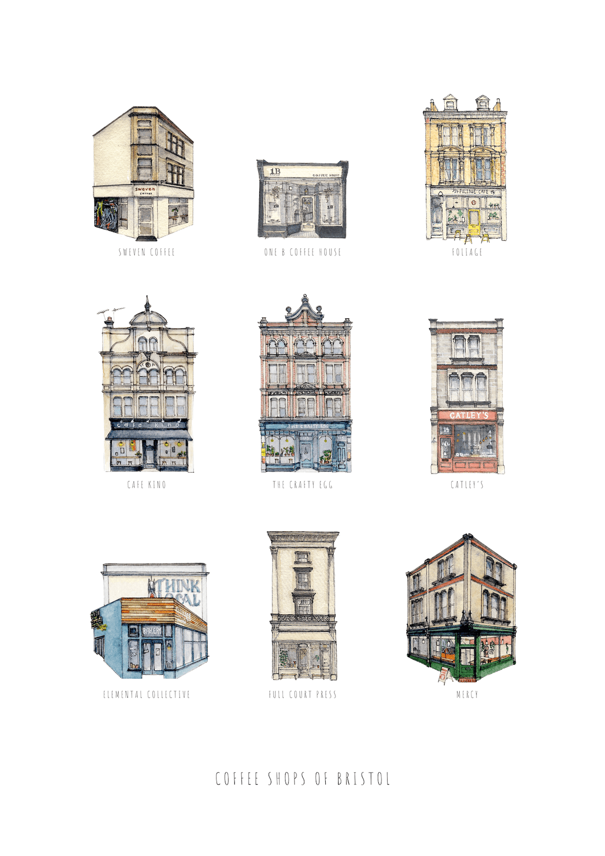 Print Coffee Shops Of Bristol Fine Art Print Bristol Fine Art Print - A5 (various designs) homeware shops bristol gift shops bristol Poppy Victoria May Art