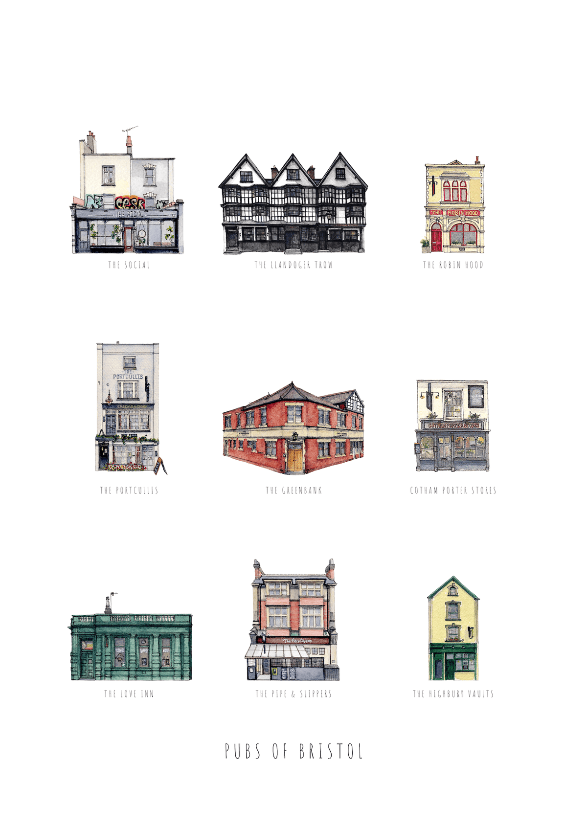 Print Pubs of Bristol Fine Art Print Bristol Fine Art Print - A5 (various designs) homeware shops bristol gift shops bristol Poppy Victoria May Art