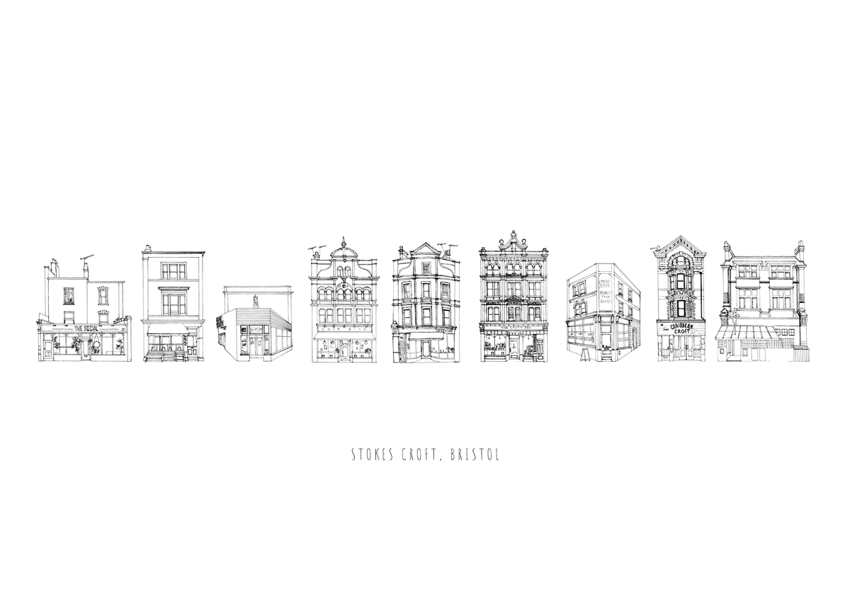 Print Stokes Croft Line Illustrations Fine Art Print Bristol Fine Art Print - A5 (various designs) homeware shops bristol gift shops bristol Poppy Victoria May Art