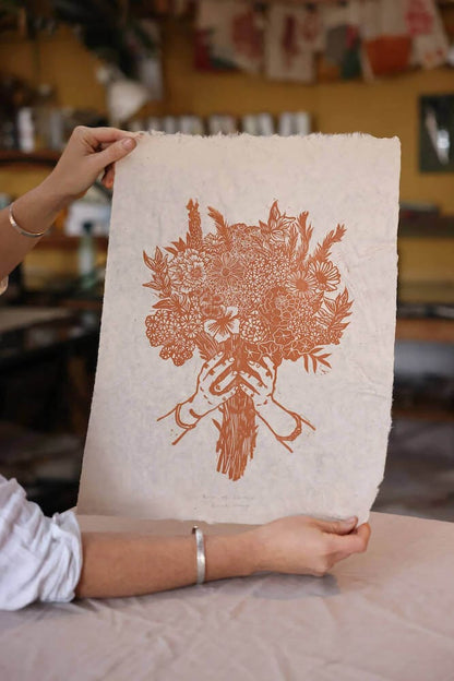 Flower Prints 'Bunch of  Blooms' Lino Cut Print homeware shops bristol gift shops bristol Rosanna Morris
