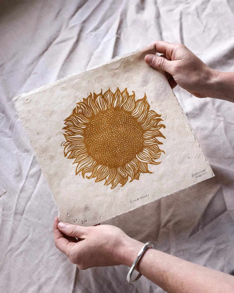 Lino Cut Print 'Sunflower' Lino Cut Print homeware shops bristol gift shops bristol Rosanna Morris