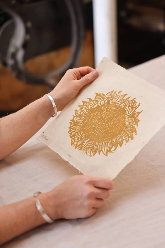 Lino Cut Print 'Sunflower' Lino Cut Print homeware shops bristol gift shops bristol Rosanna Morris