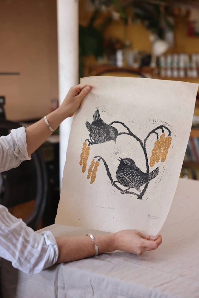 Lino Cut Print 'Wren & Catkins' Lino Cut Print homeware shops bristol gift shops bristol Rosanna Morris