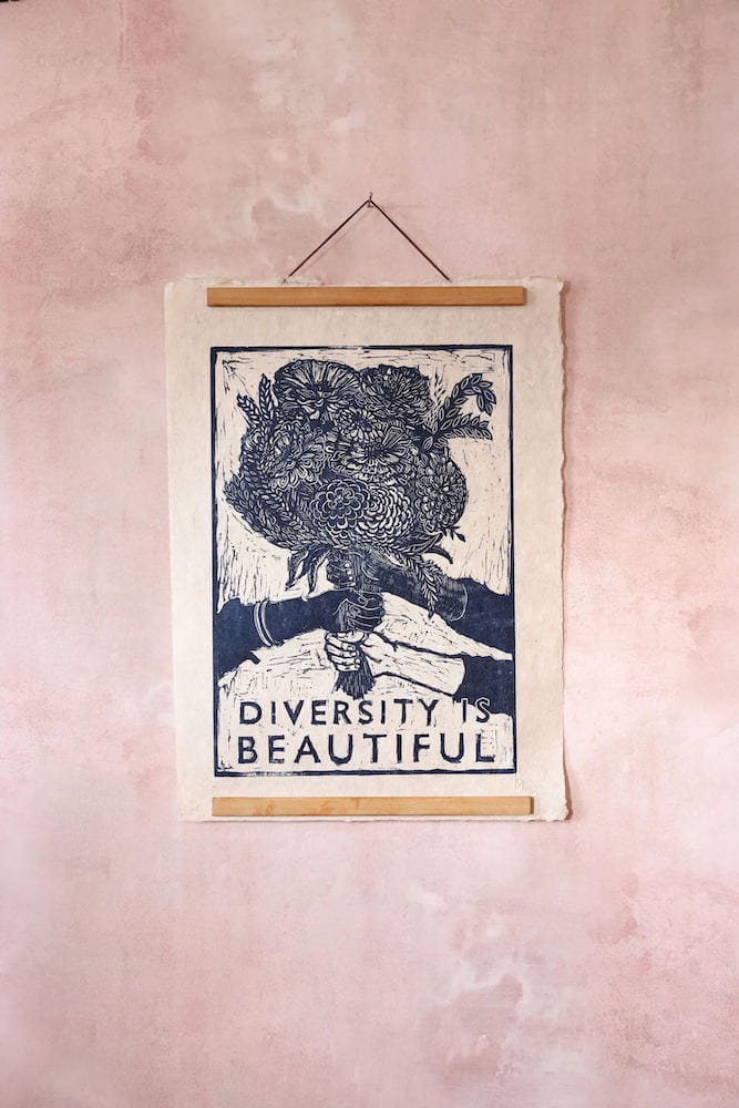 Woodcut Print Lino Print - Diversity is Beautiful homeware shops bristol gift shops bristol Rosanna Morris