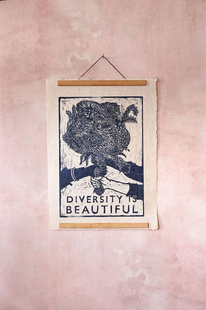 Woodcut Print Lino Print - Diversity is Beautiful homeware shops bristol gift shops bristol Rosanna Morris