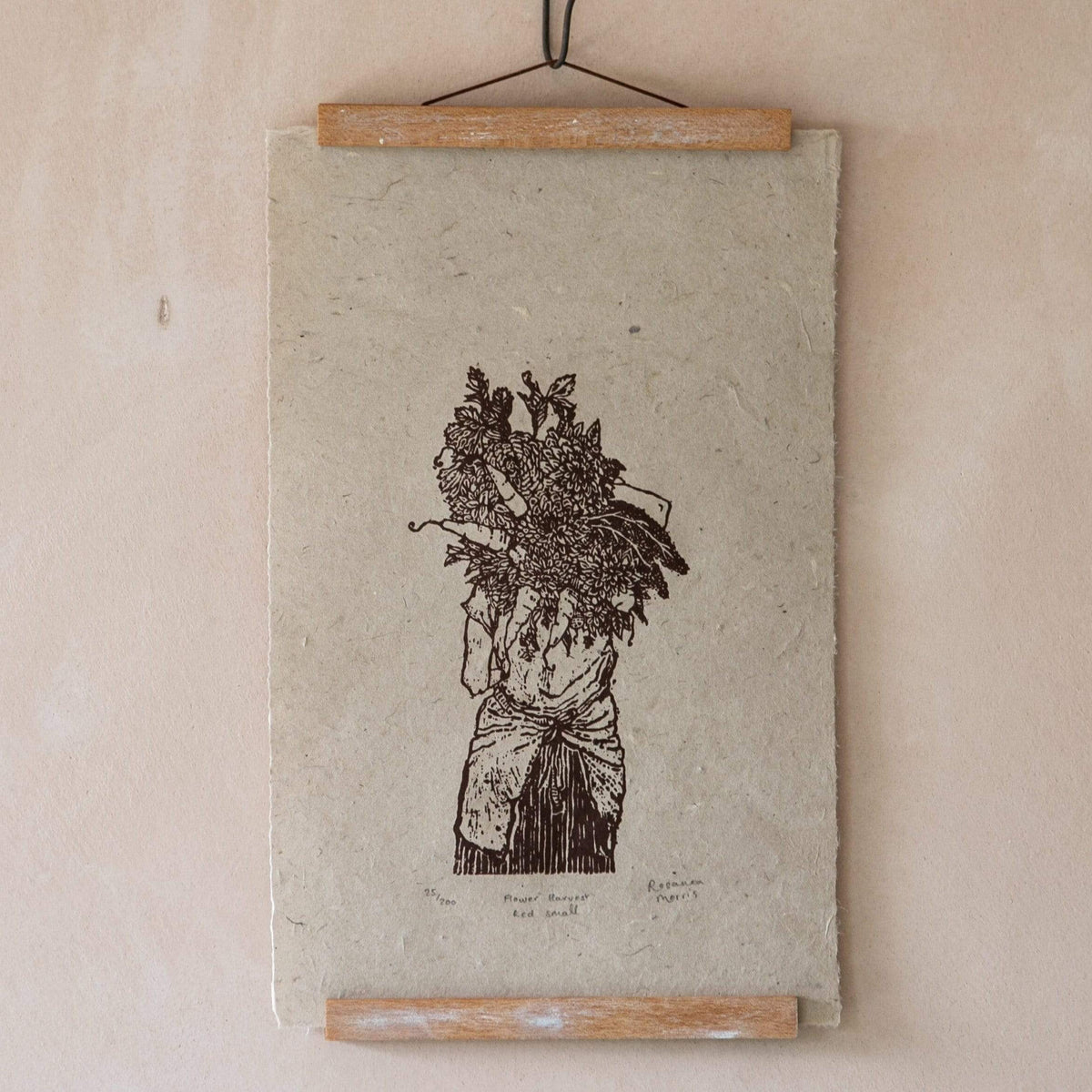 Prints Large Burnt Umber Lino Print 'Flower Harvest' homeware shops bristol gift shops bristol Rosanna Morris