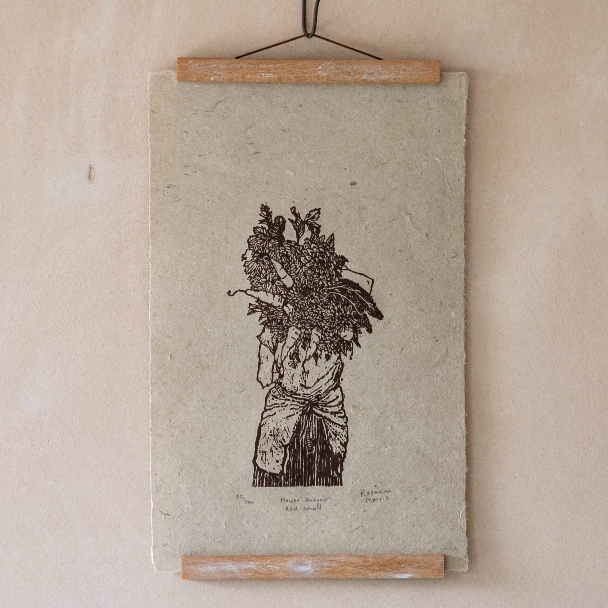 Prints Large Burnt Umber Lino Print 'Flower Harvest' homeware shops bristol gift shops bristol Rosanna Morris